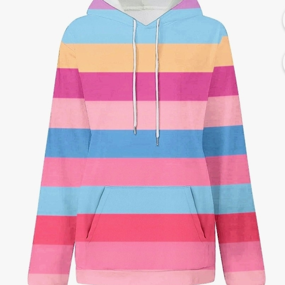 Striped Pastel Hoodie - Multicolor Pink & Blue Sweatshirt